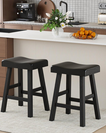 Giantex 24" Bar Stools Set, Counter Height Saddle Bar Stools w/Footrests, Acacia Wood Seats, Rubber Wood Crossbars