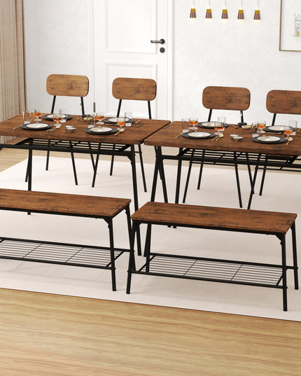 Giantex Dining Table Set for 4, Kitchen Table with Bench & 2 Chairs, Storage & Metal Frame