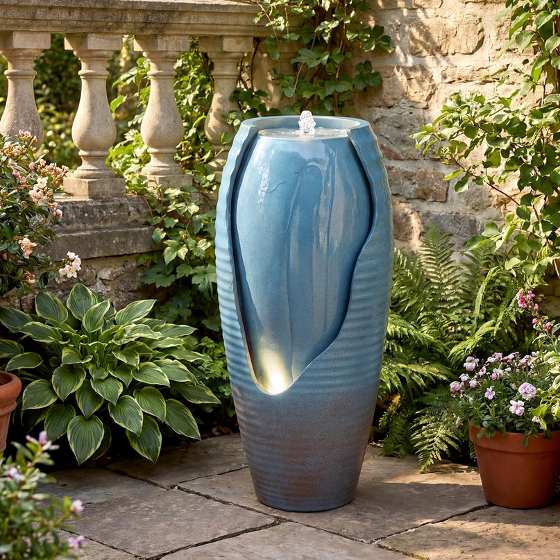 Giantex 32" Outdoor Jar Water Fountain with LED Lights & Adjustable Pump