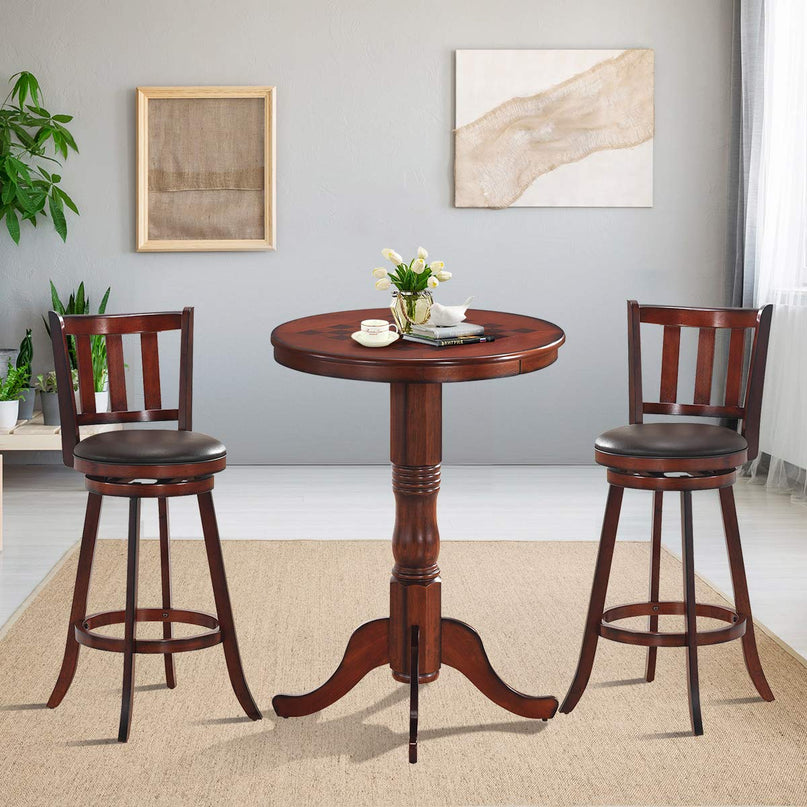 Giantex Table 30" D X 41.5" H Wooden Round Pub Pedestal Side Table W/Chessboard