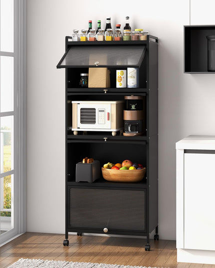 Giantex 5-Tier Kitchen Storage Cabinet, Mobile Microwave Stand with Flip-up PC Doors