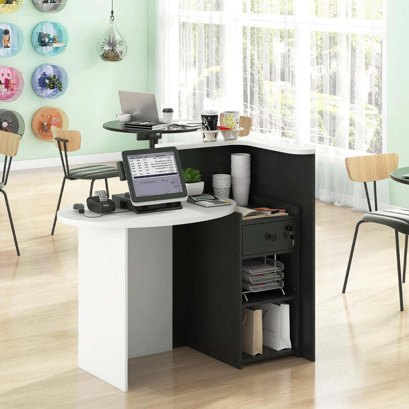Giantex Front Counter Desk with Lockable Drawer for Office Beauty Salon