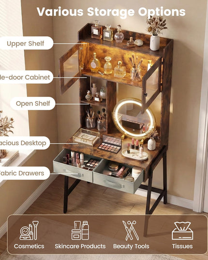 Coiffeuse haute de 170 cm avec miroir LED pour chambre à coucher de Giantex