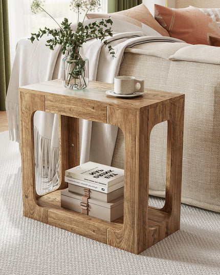 Giantex 2 Tier Farmhouse Side Table with Open Storage Shelf