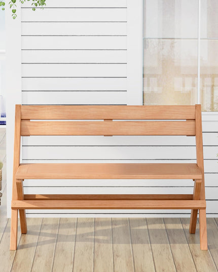 Giantex Wood Outdoor Bench Folding - 2-Person Patio Garden Bench with Solid Teak Wood Structure