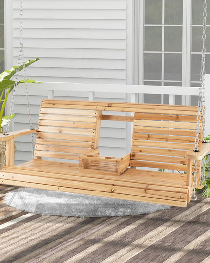Giantex Outdoor Hanging Porch Swing - 2-Seat Wood Swing Bench