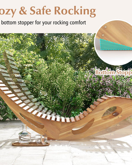 Giantex Acacia Wood Outdoor Rocking Chair, Patio Lounge Chair with Ergonomic Curved & Slatted Seat, High Back