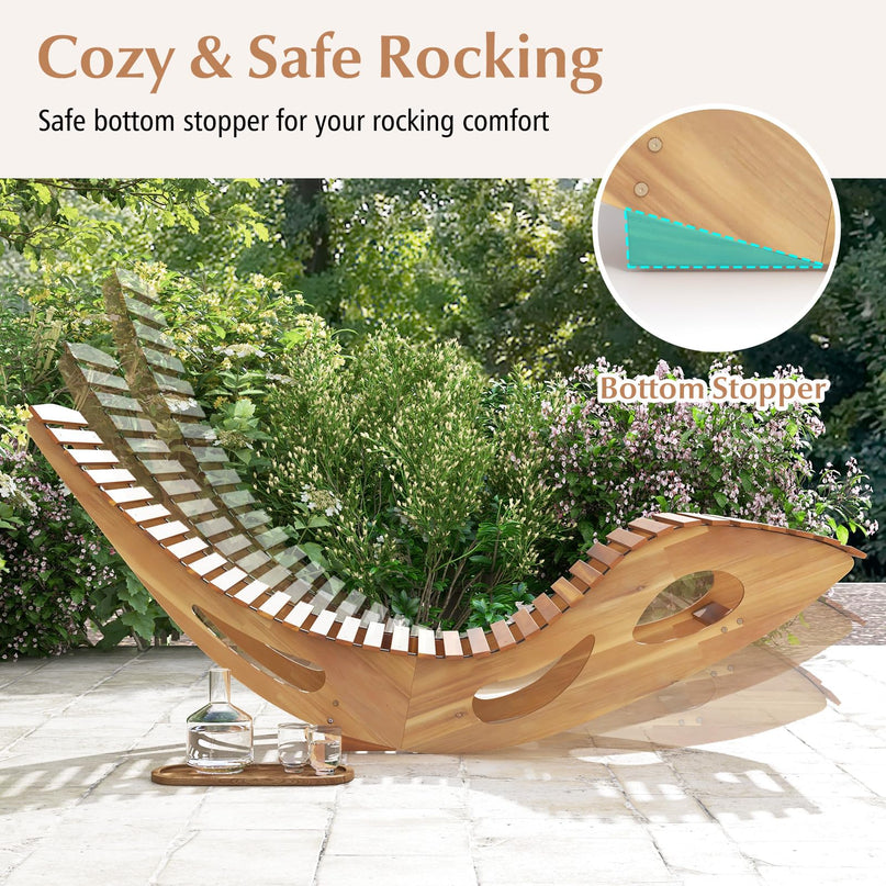 Giantex Acacia Wood Outdoor Rocking Chair, Patio Lounge Chair with Ergonomic Curved & Slatted Seat, High Back