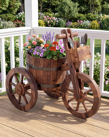 Giantex Support de plantes rustique en bois avec trou de drainage pour fleurs, herbes, légumes