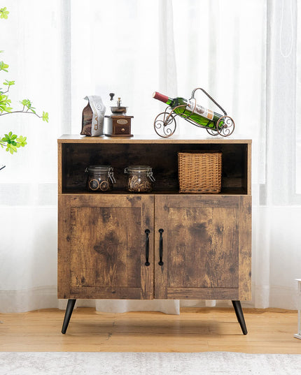 Giantex Mid-Century Storage Cabinet, Wooden Floor Cabinet with 2 Doors, Rustic Brown