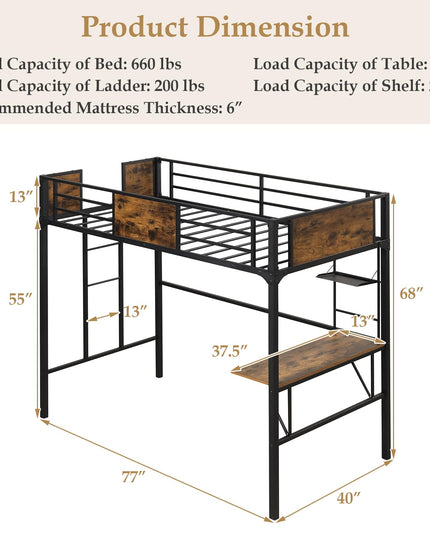 Metal Twin Loft Bed with Desk and Storage Shelf - Giantex