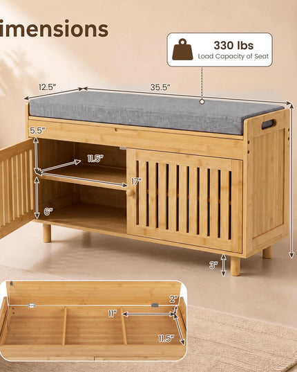 GIANTEX 36" Bamboo Shoe Storage Bench with Lift Top & Cushion