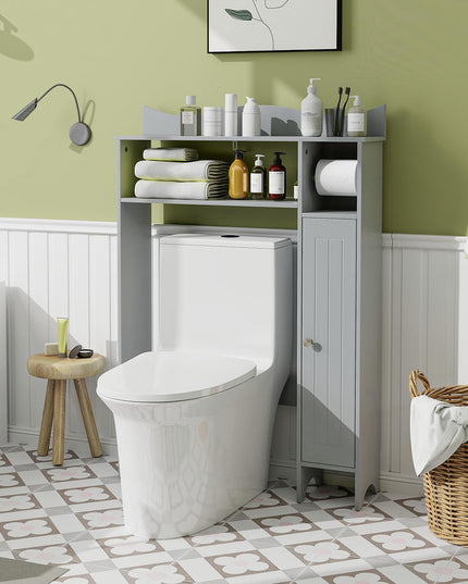 Giantex Over-The-Toilet Storage Cabinet, Bathroom Freestanding Space Saver with 1-Door Side Storage Cabinet & Paper Holder