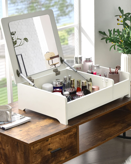 Countertop Vanity with Flip Top Mirror, 24inch Tabletop Laptop Desk with 2 Compartments Organizer