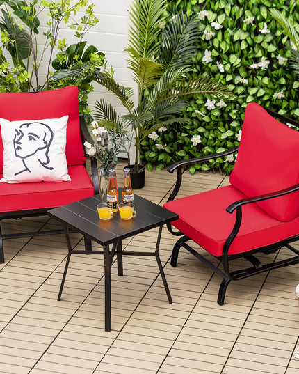 Giantex Bistro Set 3 Piece Outdoor Glider Set Rocking Chairs with Coffee Table (Red)