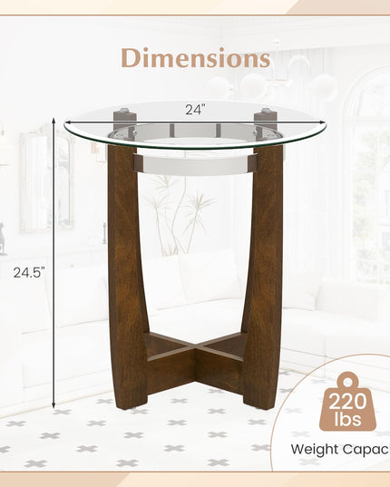 Giantex Round Glass End Table - 24’’ Side Table with Tempered Glass Top