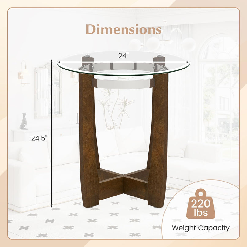 Giantex Round Glass End Table - 24’’ Side Table with Tempered Glass Top