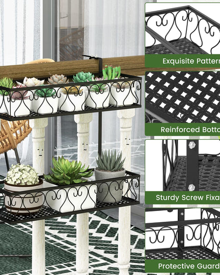 Giantex Balcoy Flower Pot Stand Rack w/ Adjustable Hooks & 2 Planter Baskets