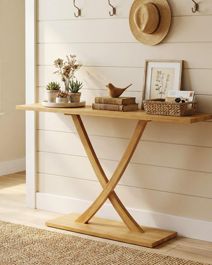 Console en bois massif Giantex 57" avec cadre en bois de teck et design géométrique