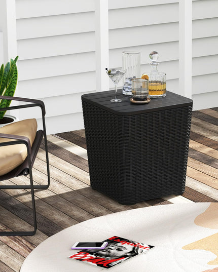 Giantex Small Outdoor Side Table - 11.5 Gallon Deck Box with Removable Lid & Wicker-woven