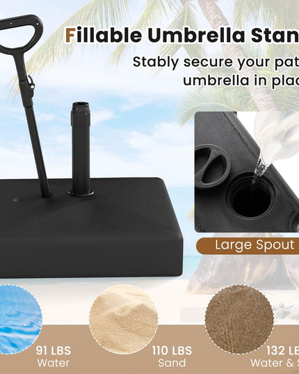 Giantex 132 lbs Fillable Patio Umbrella Stand with Retractable & Removable Pull Rod
