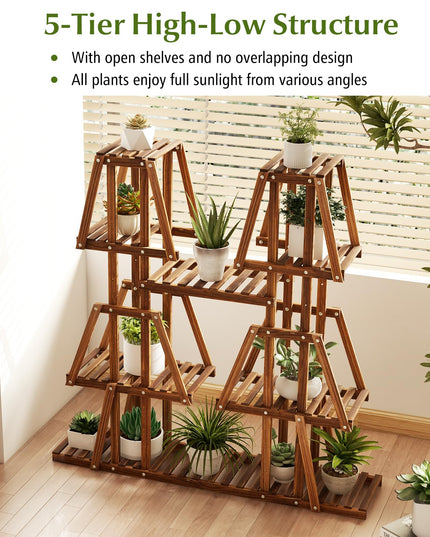 Giantex Wood Plant Stand, 5-Tier 10 Potted Trapezoid Plant Holder Rack for Multiple Plants