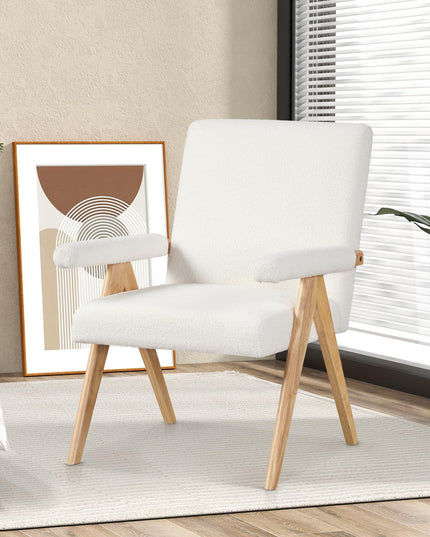 Giantex Mid-Century Modern Accent Chair, Sherpa Fabric Reading Chair with Padded Armrests
