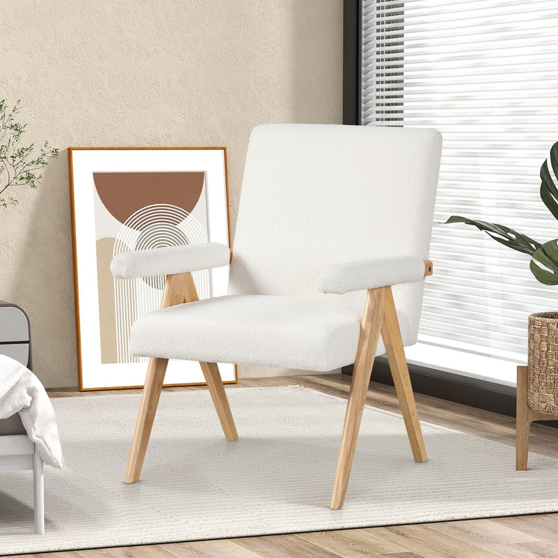 Giantex Mid-Century Modern Accent Chair, Sherpa Fabric Reading Chair with Padded Armrests