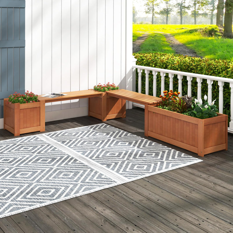 Giantex 3-in-1 Outdoor Bench with Large Raised Beds & 2 Planter Boxes