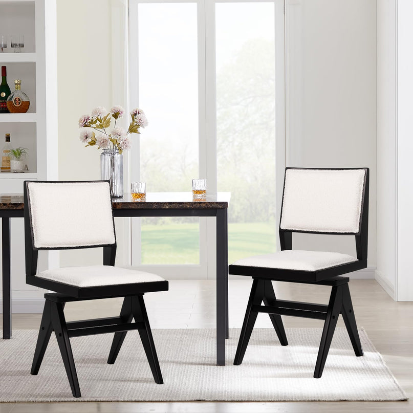 Giantex Swivel Dining Chairs Set of 2/4, Faux Sherpa Kitchen Chairs w/Rubber Wood Frame