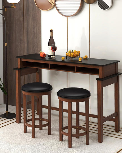Giantex Bar Stools Set, 25-Inch Counter Height Stools with Round Seat, Footrest, Wooden Frame