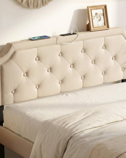 Giantex Headboard with Charging Station Queen/Full Size(Diamond Tufting with Charging)