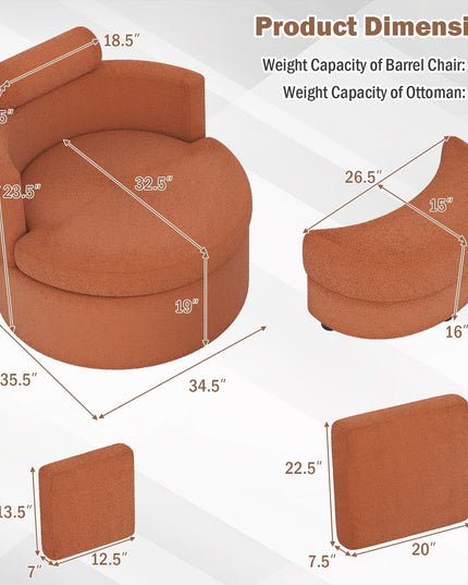 Fauteuil pivotant Giantex 360° avec pouf de rangement demi-lune