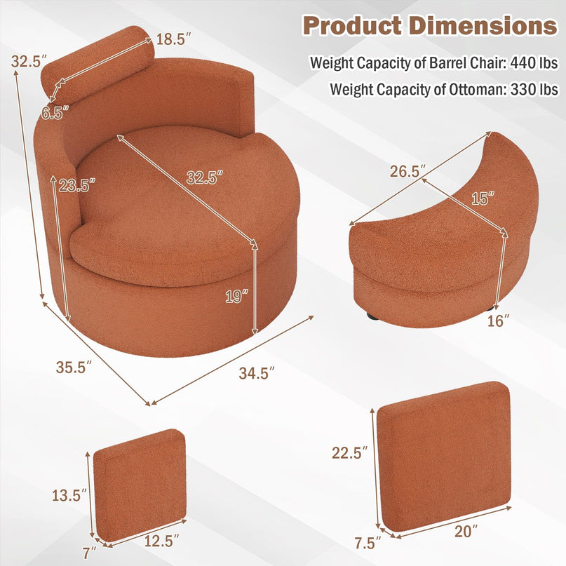 Giantex 360° Swivel Accent Chair with Half Moon Storage Ottoman