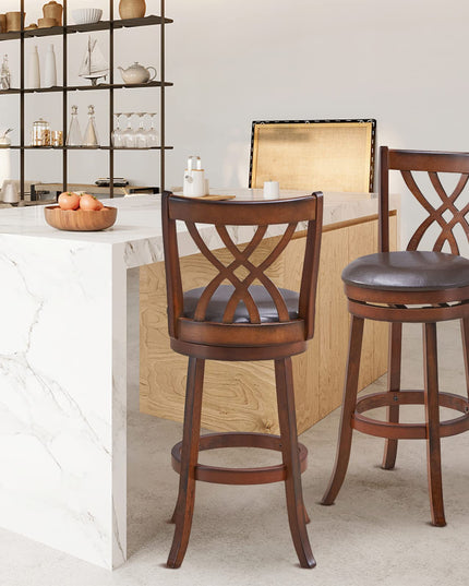 Giantex Brown Bar Stools PU Leather Cushioned Seat and Footrests, for Kitchen Island