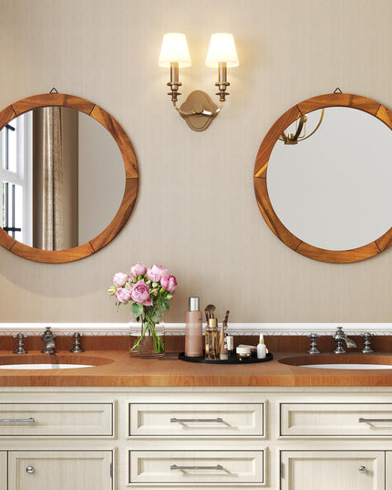 Farmhouse Wall Mirror Round Mirror with Solid Acacia Wood Frame