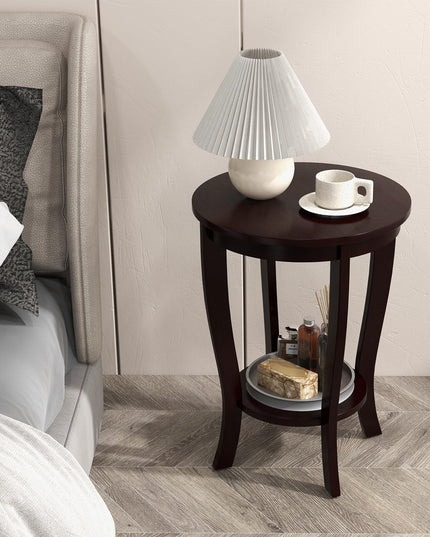 Giantex Round End Table with Storage Shelf Set of 2, Retro Nightstand with Solid Wood Legs, 24.5" Accent Table for Small Spaces