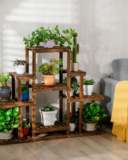 Giantex Flower Rack Wood Plant Stand Wood Shelves Bonsai Display Shelf (47.5”Lx 10’’Wx 38’’H)