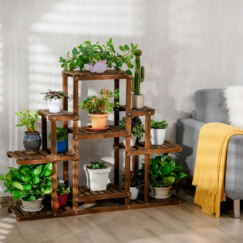 Giantex Flower Rack Wood Plant Stand Wood Shelves Bonsai Display Shelf (47.5”Lx 10’’Wx 38’’H)