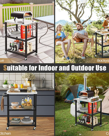 Giantex Outdoor Grill Cart - Movable Pizza Oven Stand with Stainless Steel Top