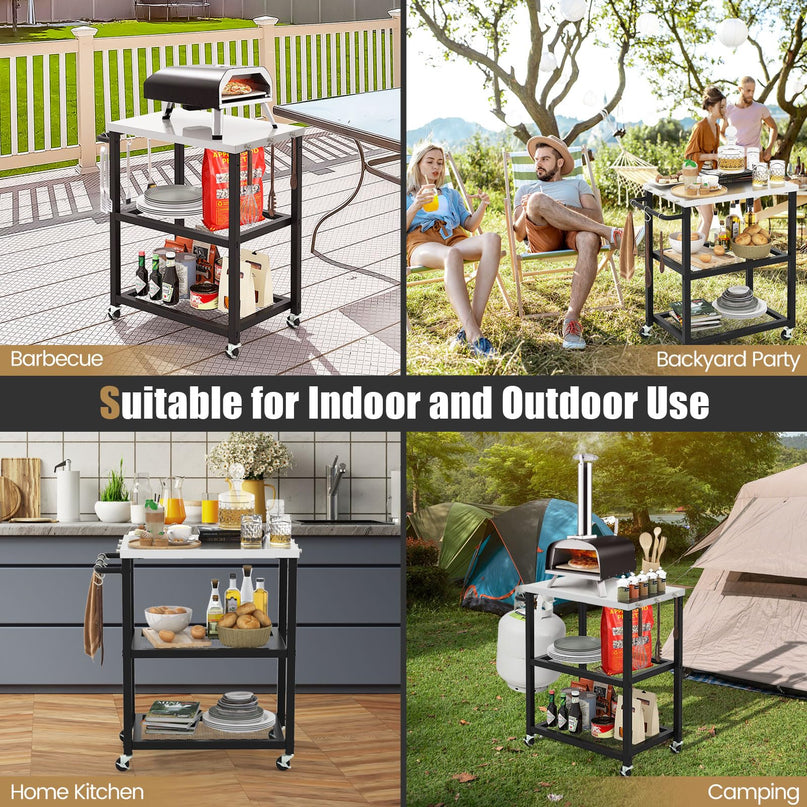 Giantex Outdoor Grill Cart - Movable Pizza Oven Stand with Stainless Steel Top