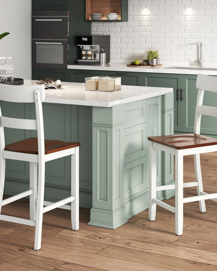 Giantex Wooden Bar Stools Counter Height Set of 2, 24.5" Farmhouse Wood Bar Dining Chairs