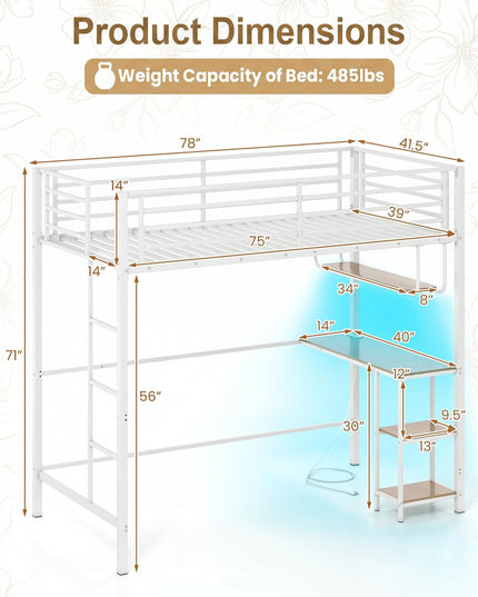 Giantex Twin Loft Bed with Desk  LED Lights & Charging Station