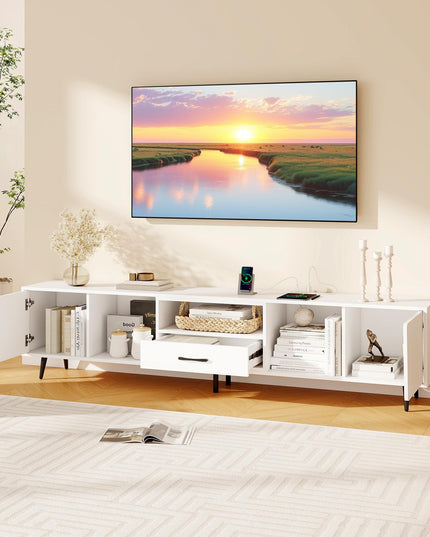 Giantex 79" White TV Stand with Power Outlets