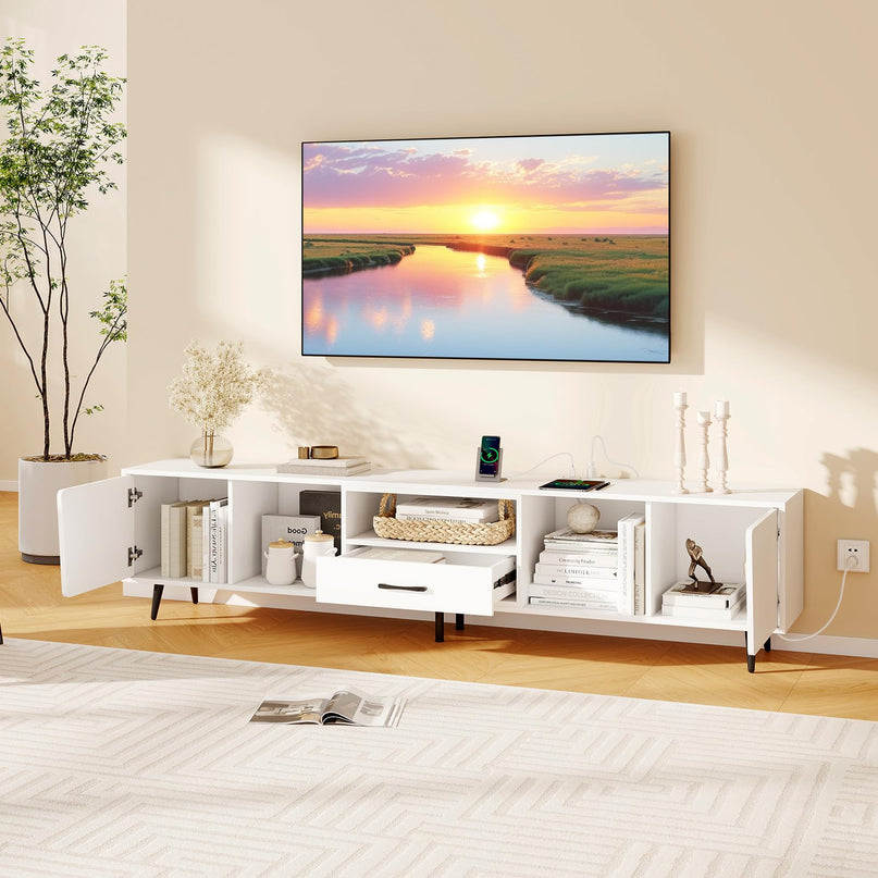 Giantex 79" White TV Stand with Power Outlets