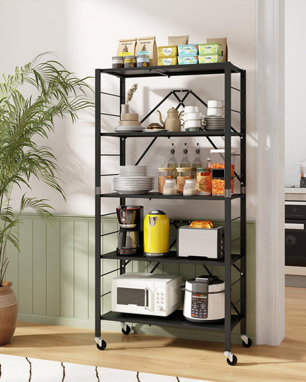 Giantex 5-Tier Foldable Storage Shelf with Wheels Set of 1/2, Collapsible Shelving Unit with Adjustable Shelves