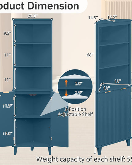 Giantex 68" Tall 6-TierCorner Cabinet with Fluted Doors