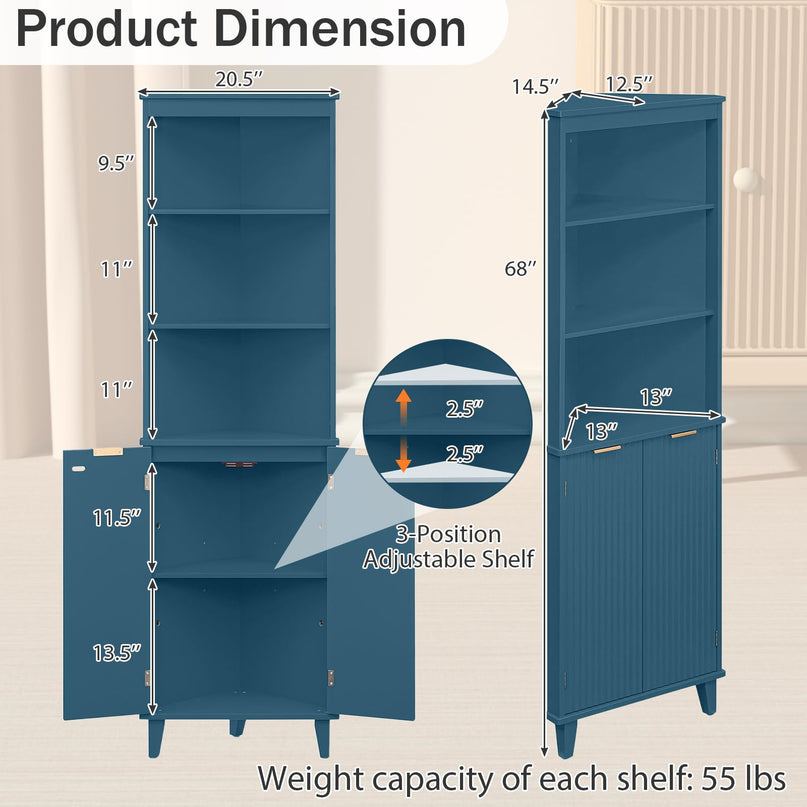 Giantex 68" Tall 6-TierCorner Cabinet with Fluted Doors