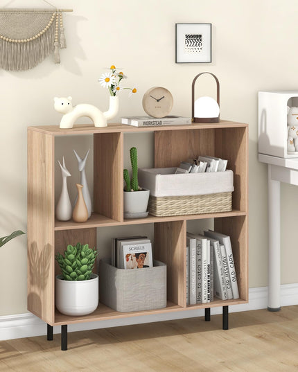 Giantex 3-Tier Bookcase, Modern Cube Bookshelf with 4 Compartments & Metal Legs, Minimalist Freestanding Storage Organizer