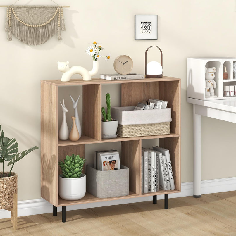 Giantex 3-Tier Bookcase, Modern Cube Bookshelf with 4 Compartments & Metal Legs, Minimalist Freestanding Storage Organizer